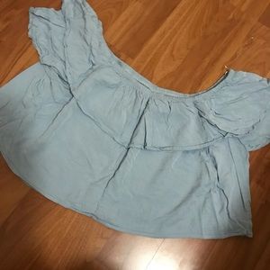 Light Blue Crop Off the Shoulder Top